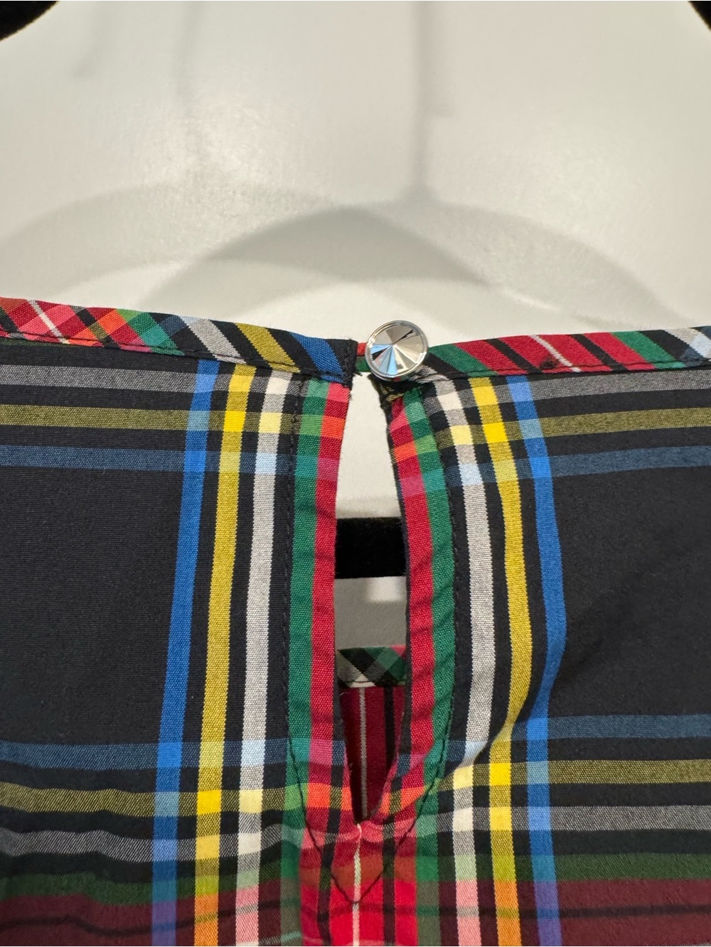 Talbots Navy Top with Multicolor Plaid Trim - XL - Picture 8 of 11